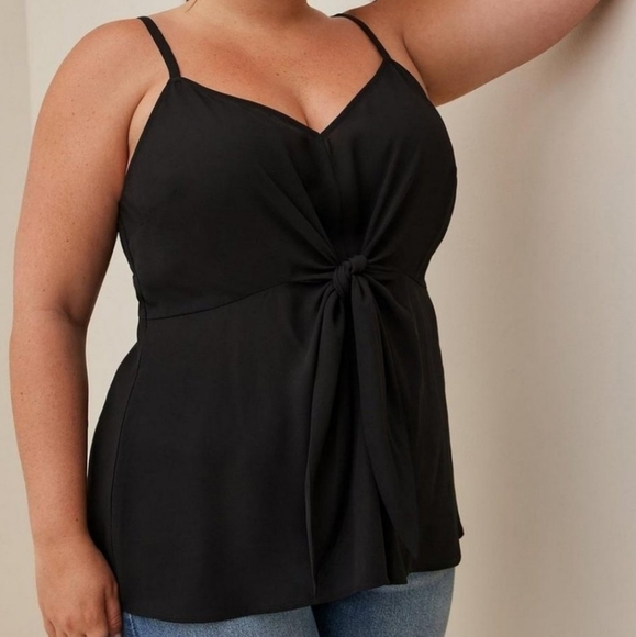 Torrid Black Tie Front Peplum Tank Top - Picture 1 of 4